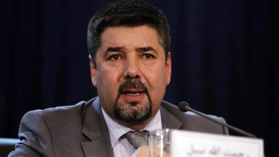 Rahmatullah Nabil speaking at a press conference during his tenure as Afghanistan’s intelligence chief.