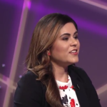 Malali Bashir Radio Azadi managing editor speaking during a television interview